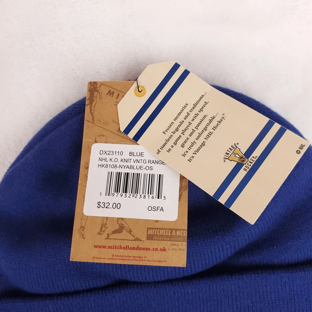 New York Rangers Mitchell & Ness NHL Cuff Knit Beanie Hat Cap Blue White NWT‎